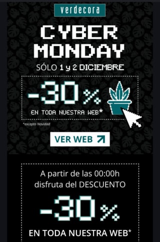 El 1 y 2 de diciembre toda la web de verdecora al 30%