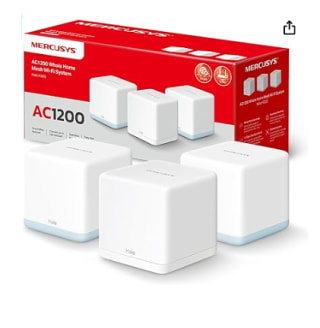 Pack de 3 Mercusys Halo H1200G - AC1200 Mesh Wi-Fi, Doble Banda, Cobertura hasta 320 m², 1 Unidad Puertos Gigabit + 2 Unidades Puertos Megabit por 65.99€