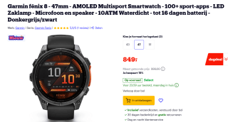 Garmin Fenix 8 47mm Grijs (Zwarte Siliconenband) voor €850 bij Bol