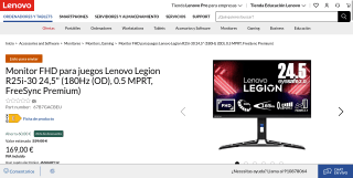 Monitor Lenovo Legion 24,5" por 169€
