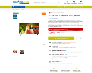 TV OLED 65" LG OLED65B46LA 120Hz 4xHDMI 2.1 VRR Procesador A8 AI 4K Dolby Vision/HDR10/HLG a solo 1.056€