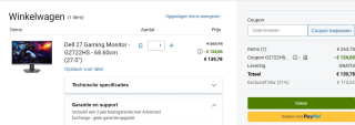 Dell 27" gaming monitor voor €139,78 dmv code bij Dell