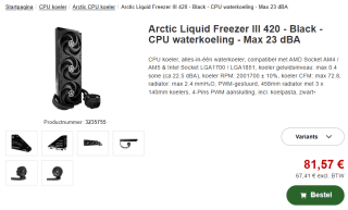 ARCTIC Liquid Freezer III 420 Zwart | AiO waterkoeling voor €81,57 bij Proshop