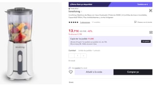 Batidora de Mesa con Vaso Graduado | Potencia 300W | 4 Cuchillas de Acero Inoxidable, Capacidad 500ml, Pies Antideslizantes y Junta Antigoteo por 13.71€ (Cuenta Nueva 8.2€)