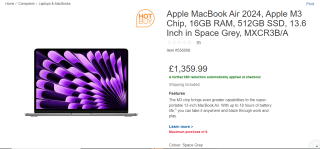 Apple MacBook Air 13” M3, 16GB RAM, 512GB SSD - £1,279.99
