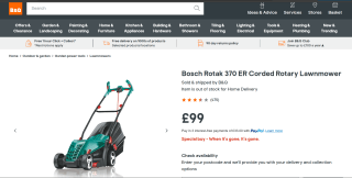 Bosch Rotak 370 ER Corded Rotary Lawnmower – £99