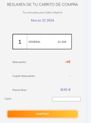 20% descuento entrada Safari Madrid si compras con antelación