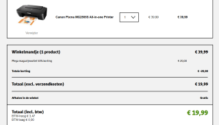 Canon Pixma MG2555S all-in-one A4 inkjetprinter (3 in 1) voor €19,99 bij Kruidvat