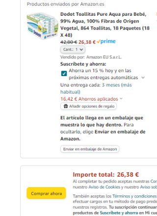 Pack 18 paquetes Dodot Toallitas Pure Aqua por 17,40€