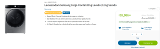Lavasecadora Samsung 20kg a $18,986 en Sam's Club
