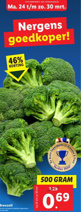 500 Gram Broccoli voor €0,69 bij de Lidl