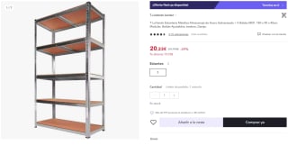 T-LoVendo Estantería Metálica Almacenaje de Acero Galvanizado + 5 Baldas MDF por 20,23€ (cuenta nueva por 12,13€)