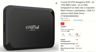 Crucial X9 4TB draagbare SSD voor €234,99 bij Amazon