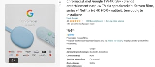 Chromecast met Google TV (4K) Sky voor €54,35 bij Amazon
