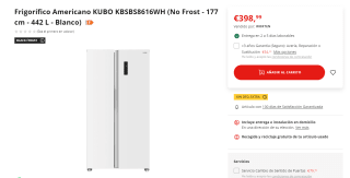 Frigorífico Americano KUBO KBSBS8616WH No Frost - 177 cm - 442 L por 359,09€