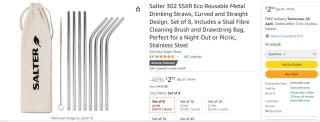 8 x Salter Eco Reusable Metal Drinking Straws: Just £2.99!