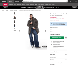 Chaqueta acolchada doble botonadura DTT Asos Mujer por solo 18,40€