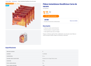 Fideos instantáneos Noodlicious Carne de vacuno por solo 1,19€