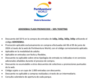 Códigos 50% Descuento entradas a PortAventura World