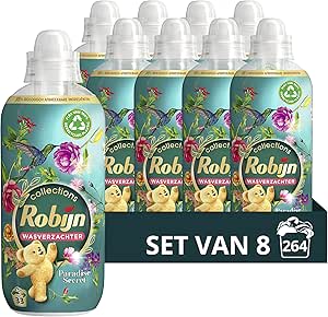 Robijn Collections Paradise Secret Wasverzachter, voor heerlijk zacht wasgoed met verbeterde geurbeleving - 8 x 33 wasbeurten - Voordeelverpakking voor €12,84 bij Amazon