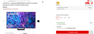 TV QLED 55" Samsung TQ55Q70DATXXC, UHD 4K, Procesador Quantum 4K + regalos exclusivos por 749€ (newsletter por 739€)