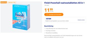 Finish Powerball vaatwastabletten All-in 1 120 stuks voor €11,99 bij de Action