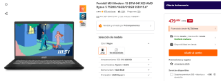 Portátil MSI Modern 15 B7M-041XES AMD Ryzen 5 7530U/16GB/512GB SSD/15.6" por 469€