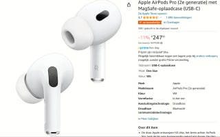 Apple AirPods Pro met MagSafe-oplaadcase (USB‑C) (2e generatie) voor €247,95 bij Amazon