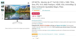 Monitor HP M27fe de 27 pulgadas Full HD, 75Hz, 5ms, IPS por 132,98€