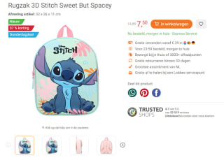 Rugzak 3D Stitch Sweet But Spacey voor €7,50 bij Lobbes