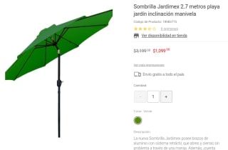 Sombrilla Jardimex 2.7m por $1,099 en Liverpool