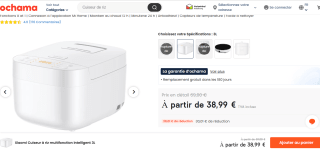 Cuiseur à riz Xiaomi Rice Cooker - Connecté, 8 fonctions, 3L à 38,99€
