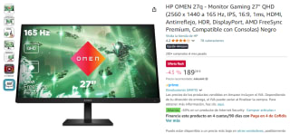 Monitor Gaming HP OMEN 27q 27" LED IPS QHD 165Hz FreeSync Premium por 189,26€