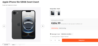 Apple - iPhone 16e - 128GB - Black voor €604,99 bij Ochama
