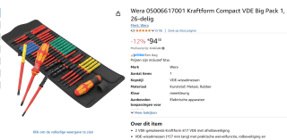 Wera 05006617001 Bitschroevendraaier VDE 26-delig voor €94,30 bij Amazon