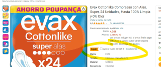 Evax Cottonlike Compresas con Alas, Super, 24 Unidades por 3,13€