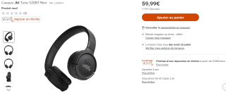 Casque audio sans-fil JBL Tune 520BT à 59,99€