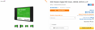 SSD Western Digital 480GB a $519 en CyberPuerta