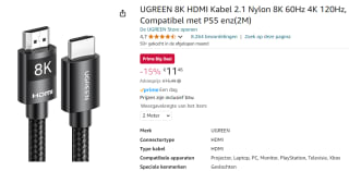 UGREEN 8K HDMI 2.1 Kabel 2 meter voor €11,46 met Amazon Prime