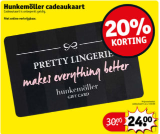 20% korting op Hunkemöller cadeau kaarten bij Kruidvat