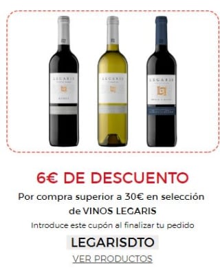 6€ descuento Por compra superior a 30€ en selección de Vinos legaris