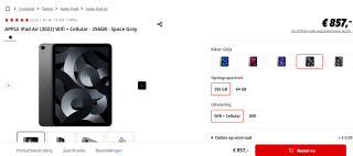 Apple iPad Air 2022 WiFi + 5G 256GB voor €857 bij de MediaMarkt