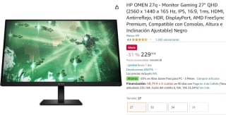 Monitor Gaming HP OMEN 27q de 165 Hz, 1ms, HDMI, Antirreflejo por 229€