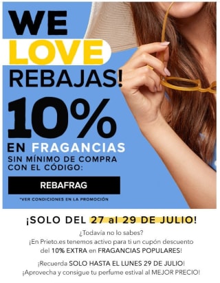 10% de descuento enn fragancias sin mínimo de copra