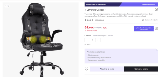 Silla gaming profesional con función de masaje por 54,99€