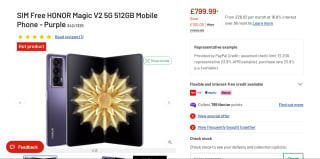 Honor Magic V2 5G Foldable Smartphone 16GB/512GB - £799.99