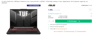ASUS TUF Gaming A16 FA607PI-N3090W - Gaming laptop voor €1.399 bij Azerty