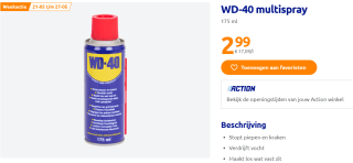 WD-40 multifunctionele spray 175 ml voor €2,99 bij Action