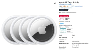 4-pack Apple Airtags voor €89 met Amazon Prime