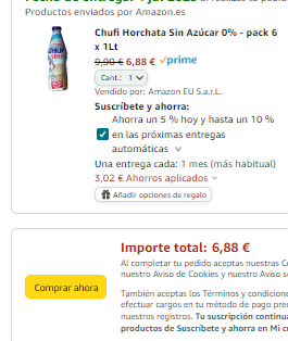 Pack 6 Chufi Horchata Sin Azúcar 0% de 1Lt por 6,88€